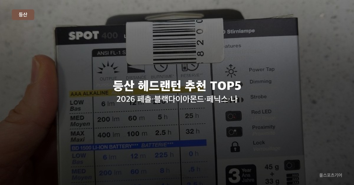 등산 헤드랜턴 추천 TOP5 2026 — 페츨·블랙다이아몬드·페닉스·나이트코어 비교 & 선택 기준
