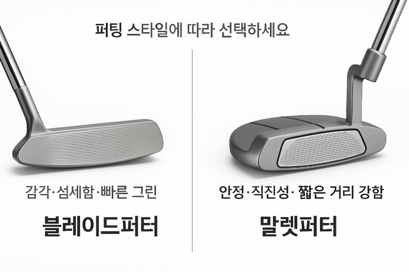 그린 위에서 퍼팅하는 골퍼의 어드레스 자세