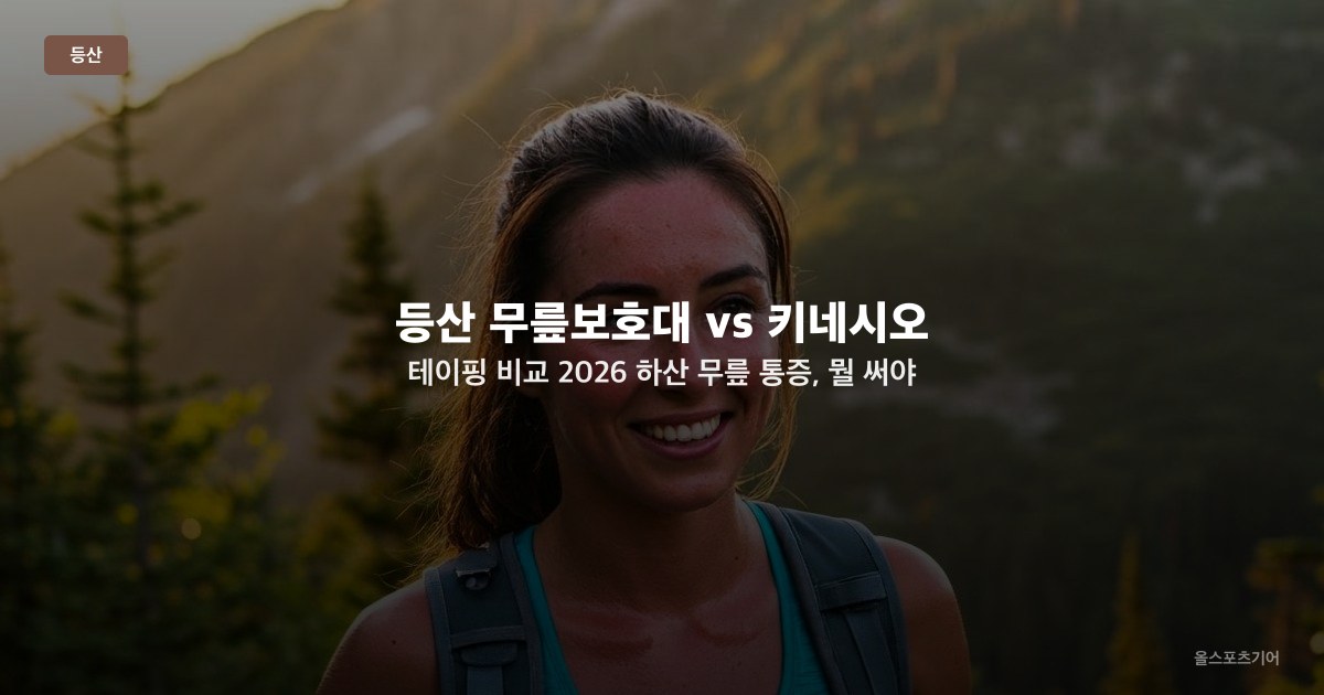 등산 무릎보호대 vs 키네시오 테이핑 비교 2026 — 하산 무릎 통증, 뭘 써야 효과 볼까