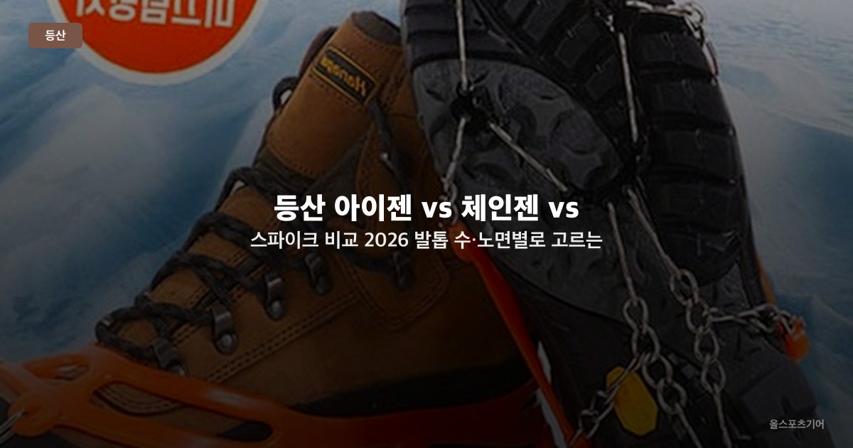 등산 아이젠 vs 체인젠 vs 스파이크 비교 2026 — 발톱 수·노면별로 고르는 미끄럼 방지 장비