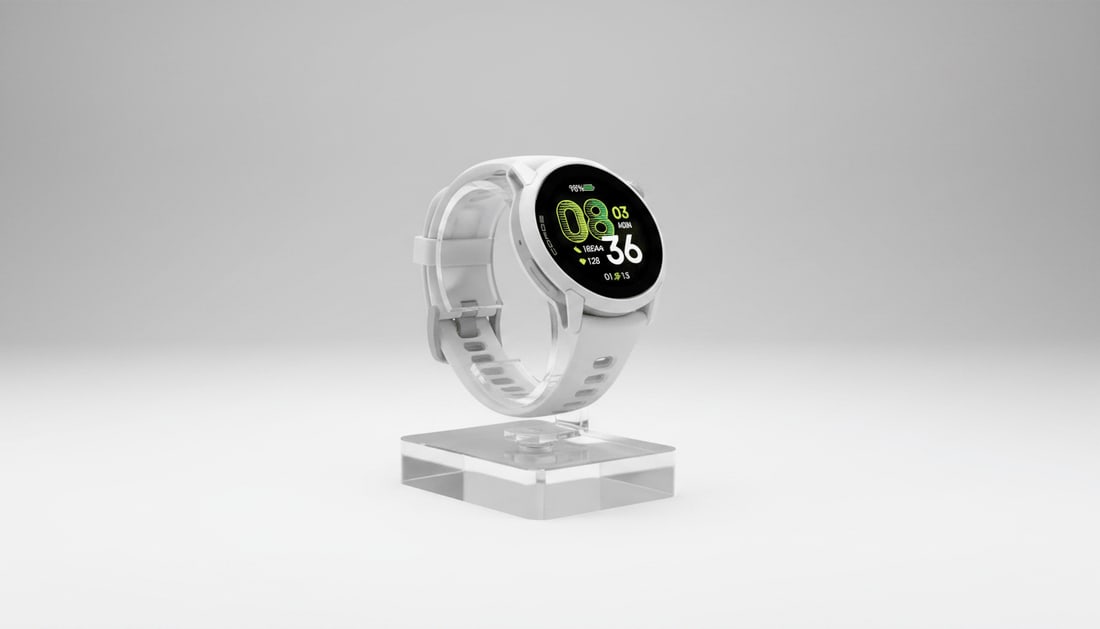 GPS 러닝 워치에 표시된 현재 페이스와 심박수